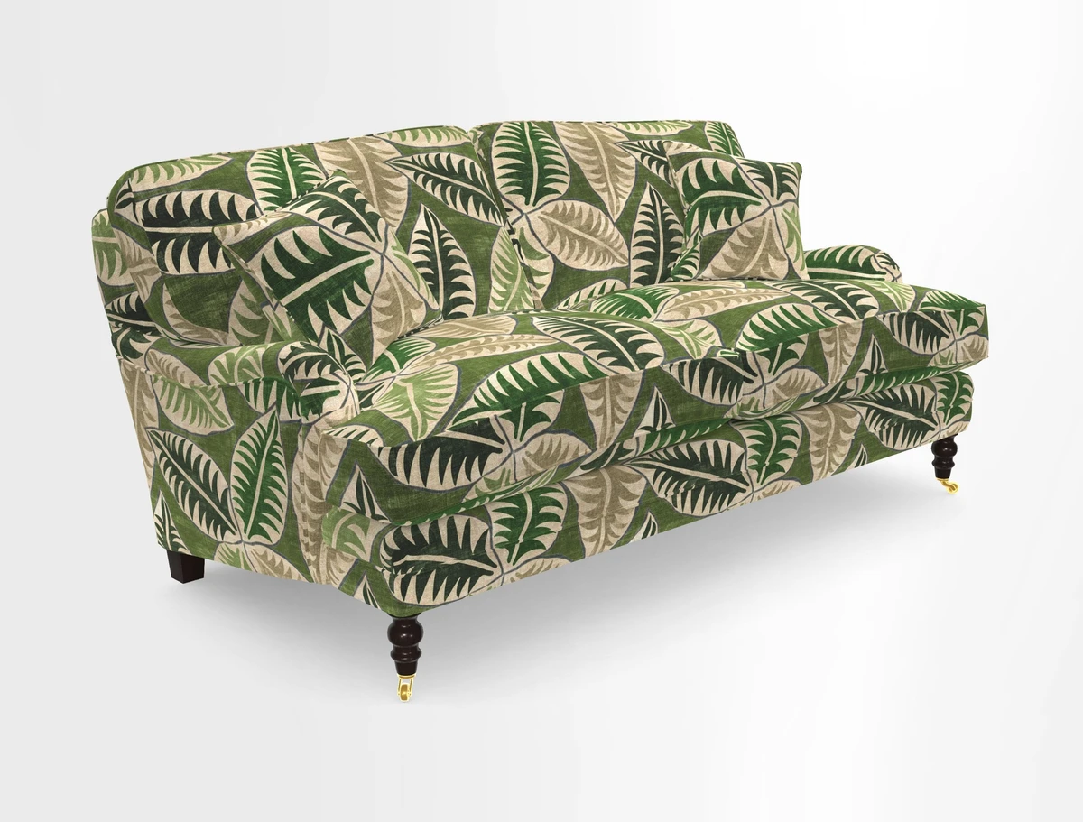 Coates 3 Seater Sofa in Mohair Velvet Indigo with Seat and Back Cushions in Gertrude Jekyll Meadow Flower Blue
