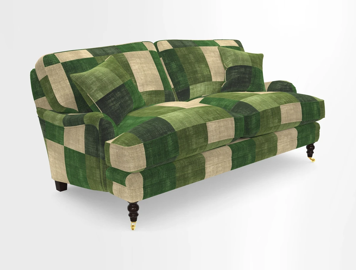 Coates 3 Seater Sofa in Mohair Velvet Indigo with Seat and Back Cushions in Gertrude Jekyll Meadow Flower Blue
