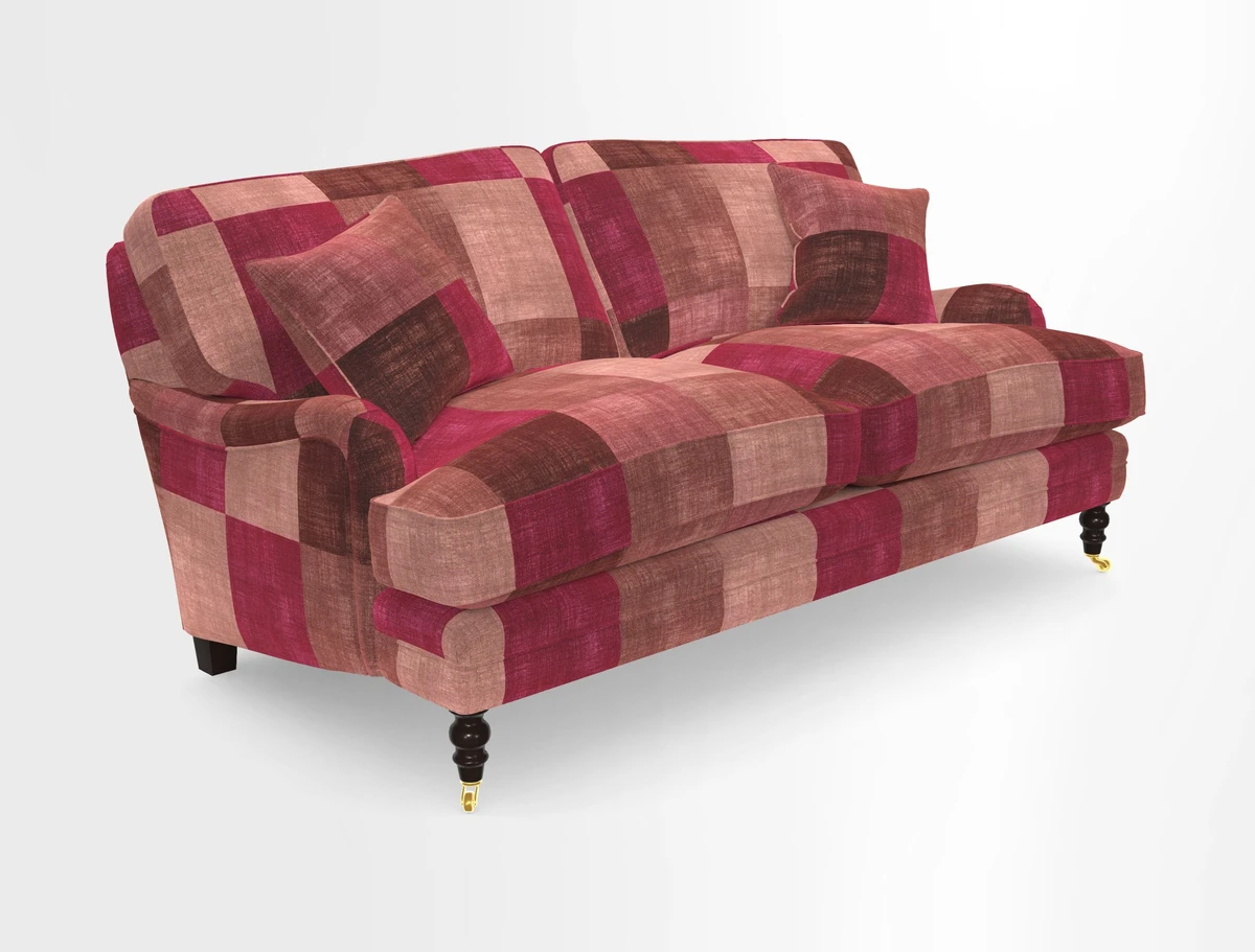 Coates 3 Seater Sofa in Mohair Velvet Indigo with Seat and Back Cushions in Gertrude Jekyll Meadow Flower Blue