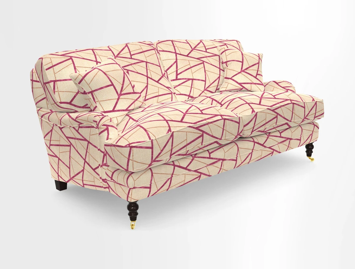 Coates 3 Seater Sofa in Mohair Velvet Indigo with Seat and Back Cushions in Gertrude Jekyll Meadow Flower Blue