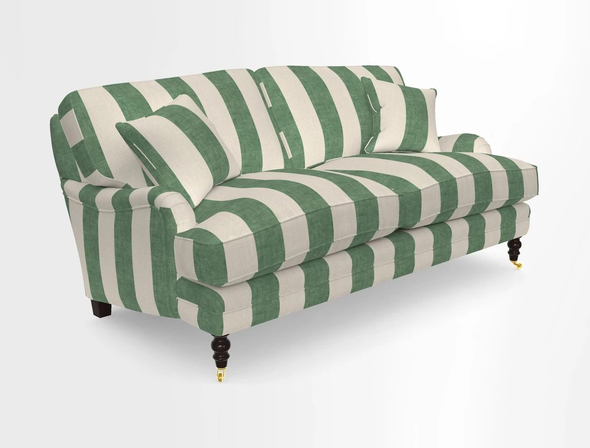 Coates 3 Seater Sofa in Mohair Velvet Indigo with Seat and Back Cushions in Gertrude Jekyll Meadow Flower Blue