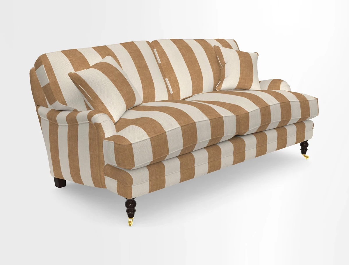 Coates 3 Seater Sofa in Mohair Velvet Indigo with Seat and Back Cushions in Gertrude Jekyll Meadow Flower Blue