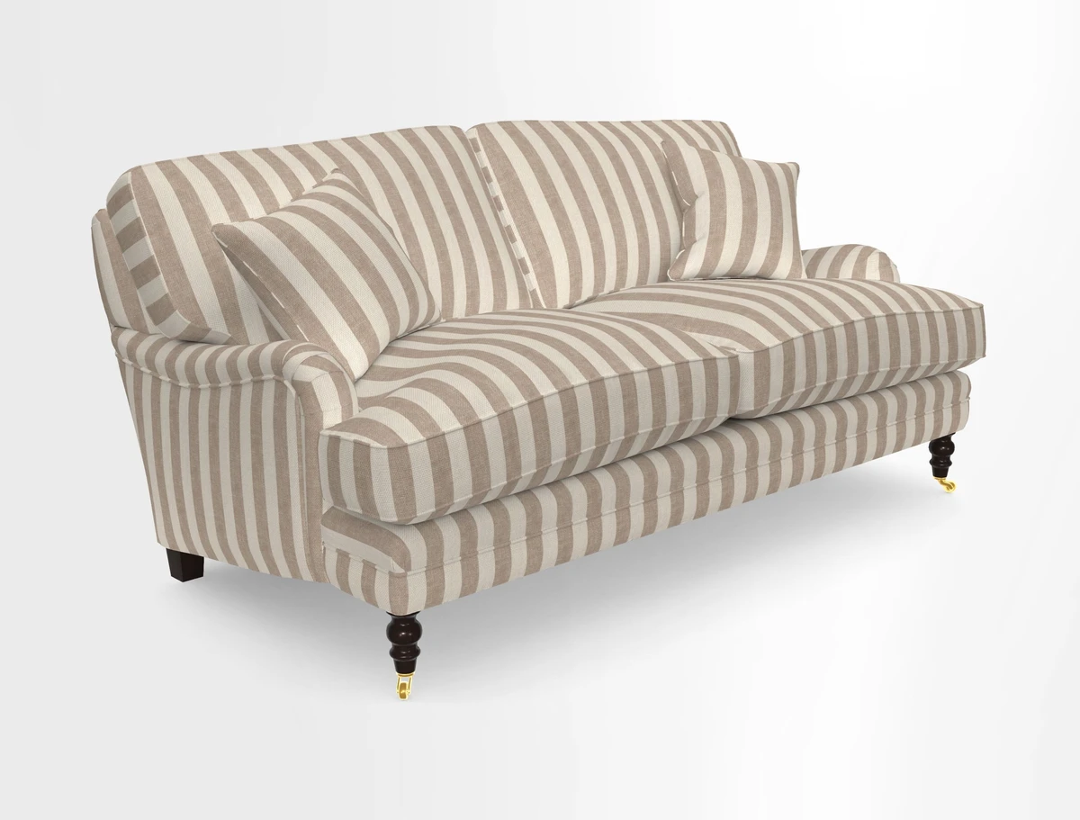 Coates 3 Seater Sofa in Mohair Velvet Indigo with Seat and Back Cushions in Gertrude Jekyll Meadow Flower Blue