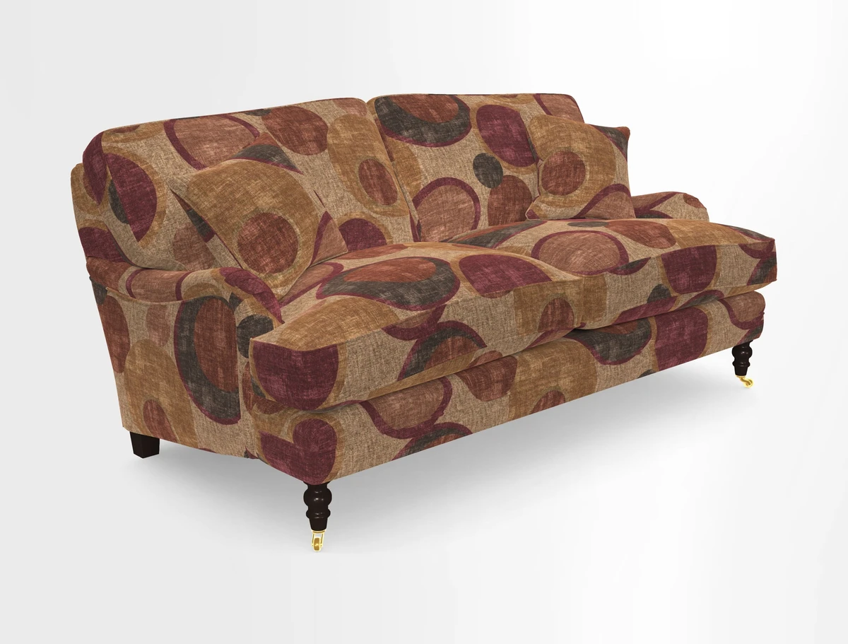Coates 3 Seater Sofa in Mohair Velvet Indigo with Seat and Back Cushions in Gertrude Jekyll Meadow Flower Blue