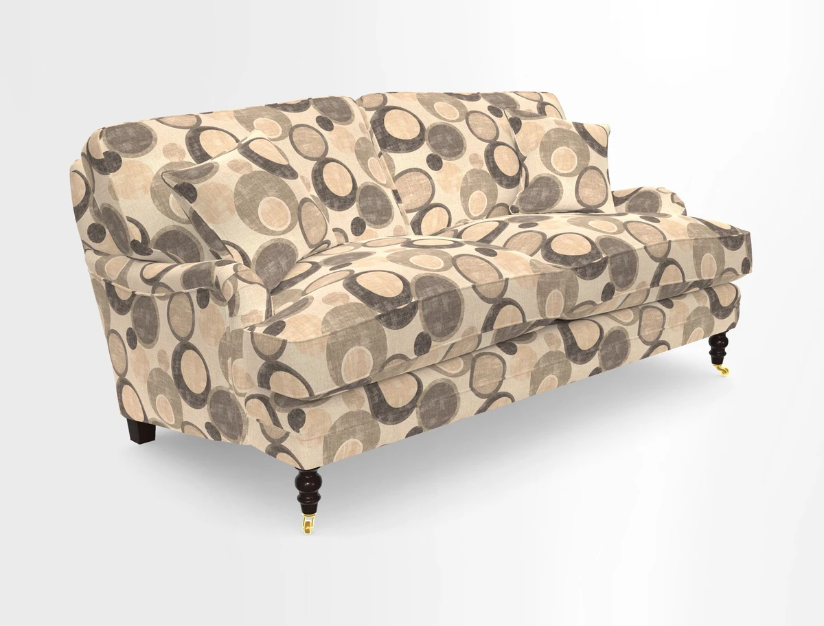 Coates 3 Seater Sofa in Mohair Velvet Indigo with Seat and Back Cushions in Gertrude Jekyll Meadow Flower Blue