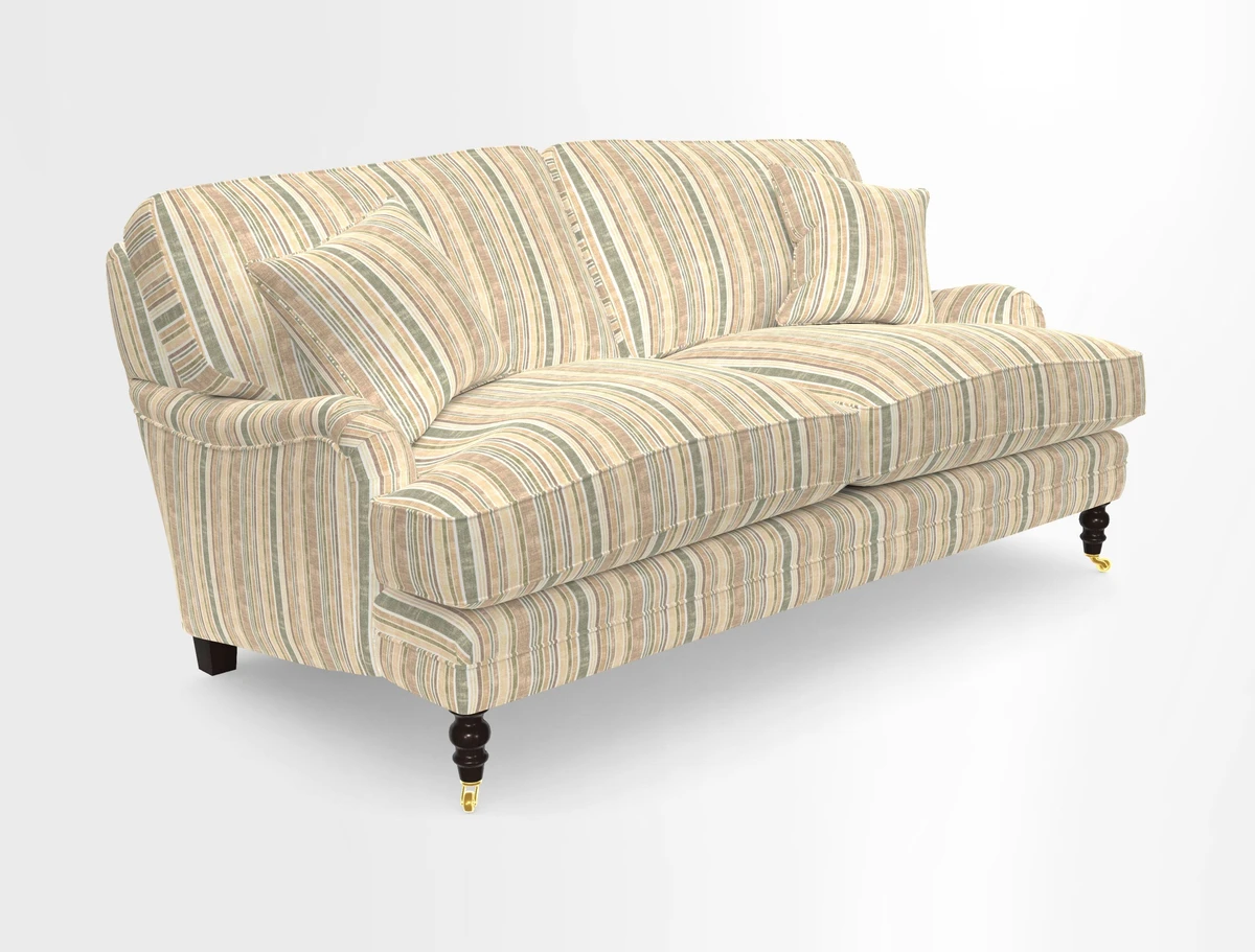 Coates 3 Seater Sofa in Mohair Velvet Indigo with Seat and Back Cushions in Gertrude Jekyll Meadow Flower Blue