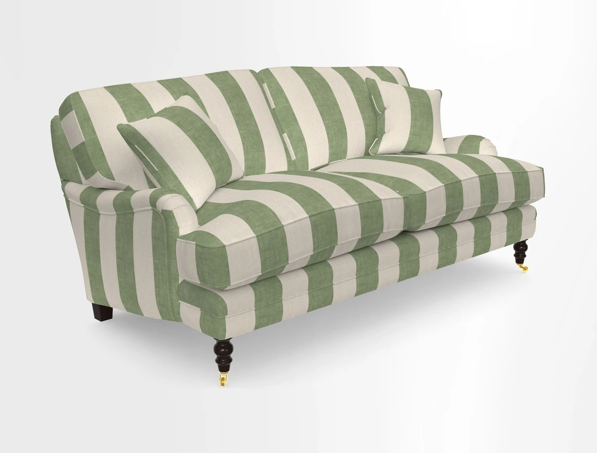 Coates 3 Seater Sofa in Mohair Velvet Indigo with Seat and Back Cushions in Gertrude Jekyll Meadow Flower Blue