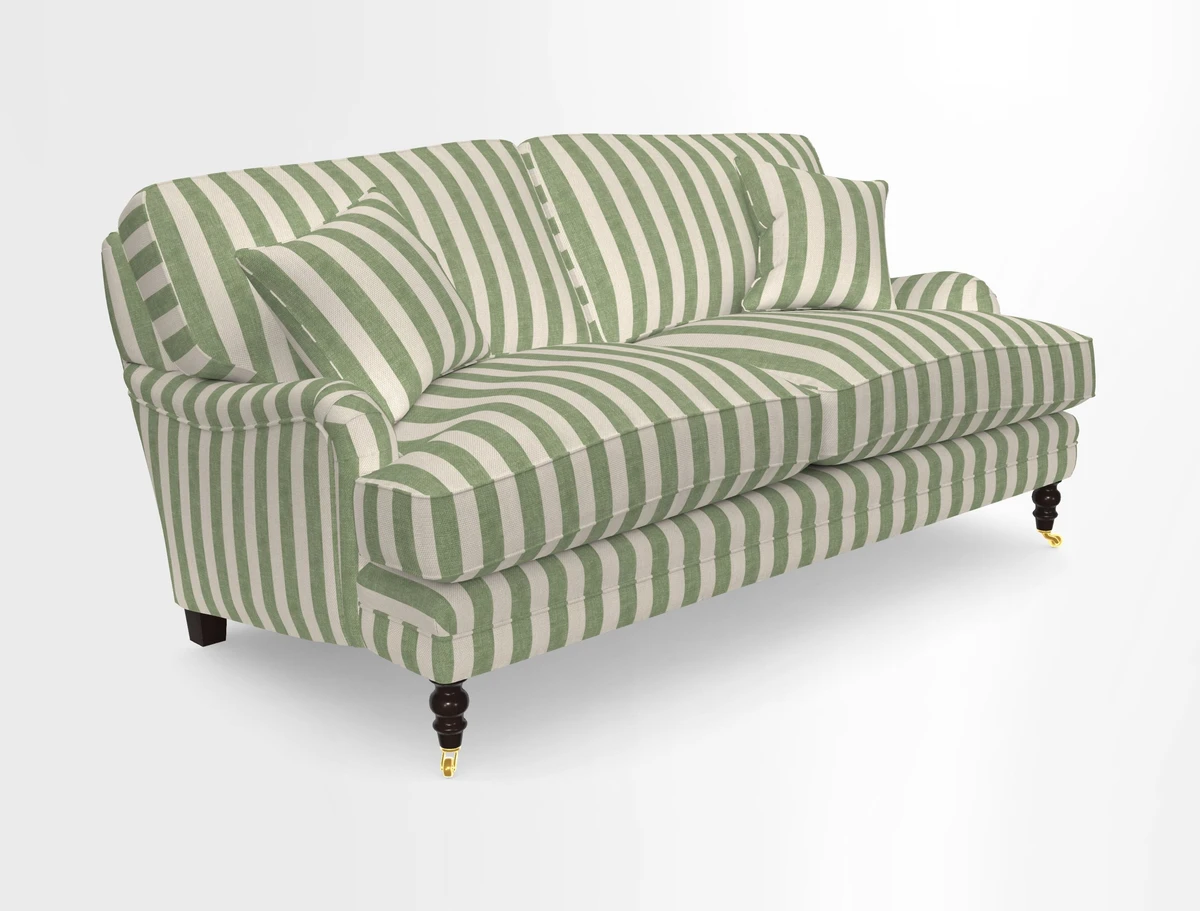 Coates 3 Seater Sofa in Mohair Velvet Indigo with Seat and Back Cushions in Gertrude Jekyll Meadow Flower Blue