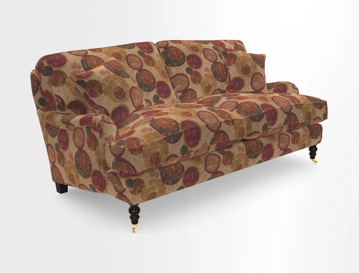 Coates 3 Seater Sofa in Mohair Velvet Indigo with Seat and Back Cushions in Gertrude Jekyll Meadow Flower Blue