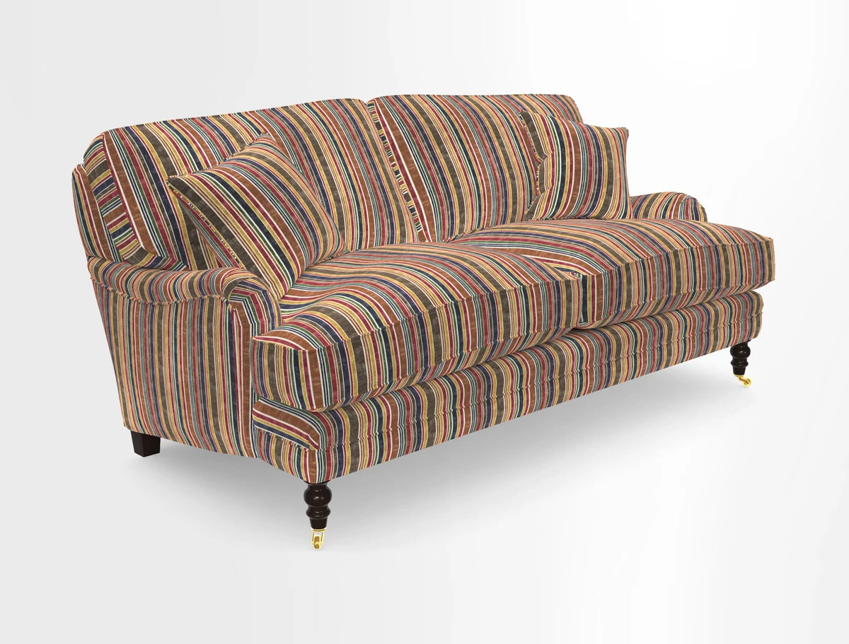 Coates 3 Seater Sofa in Mohair Velvet Indigo with Seat and Back Cushions in Gertrude Jekyll Meadow Flower Blue