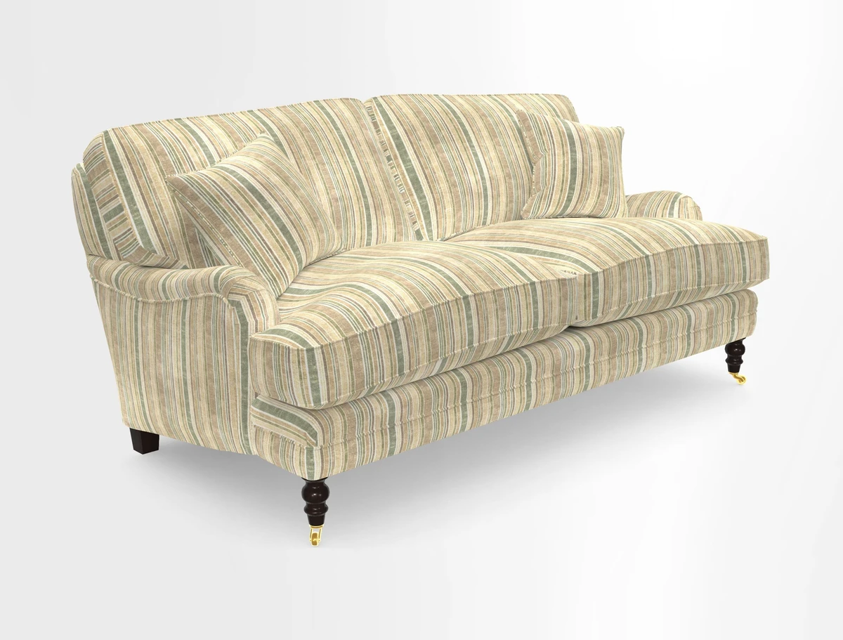 Coates 3 Seater Sofa in Mohair Velvet Indigo with Seat and Back Cushions in Gertrude Jekyll Meadow Flower Blue