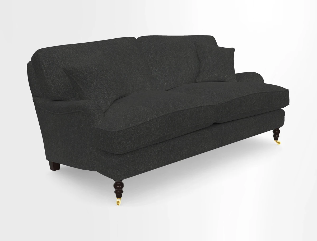 Coates 3 Seater Sofa in Mohair Velvet Indigo with Seat and Back Cushions in Gertrude Jekyll Meadow Flower Blue