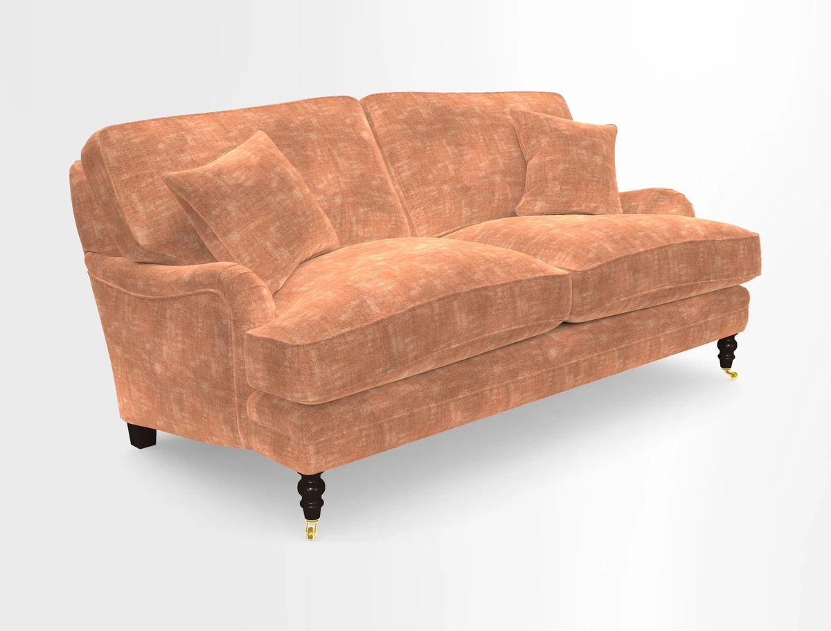 Coates 3 Seater Sofa in Mohair Velvet Indigo with Seat and Back Cushions in Gertrude Jekyll Meadow Flower Blue