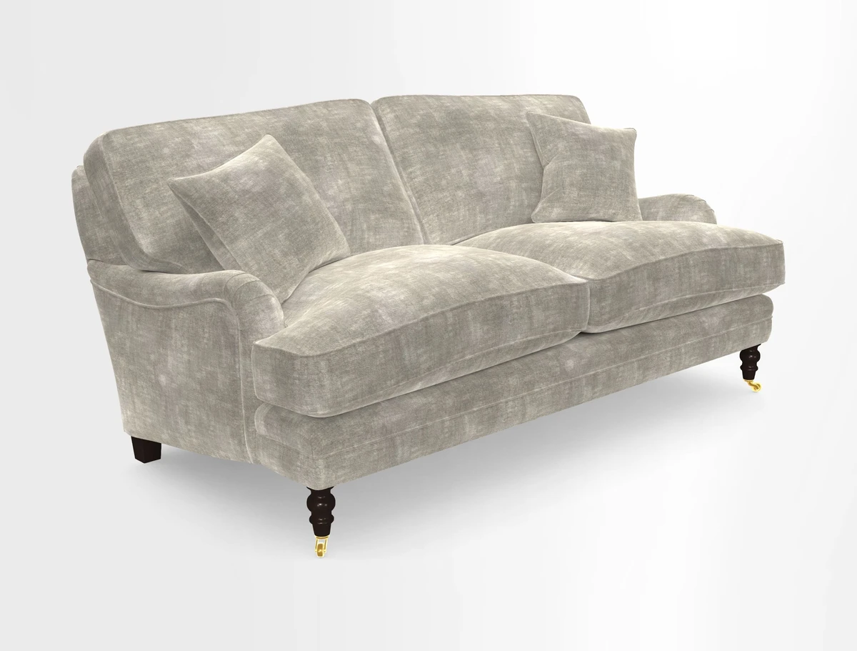 Coates 3 Seater Sofa in Mohair Velvet Indigo with Seat and Back Cushions in Gertrude Jekyll Meadow Flower Blue