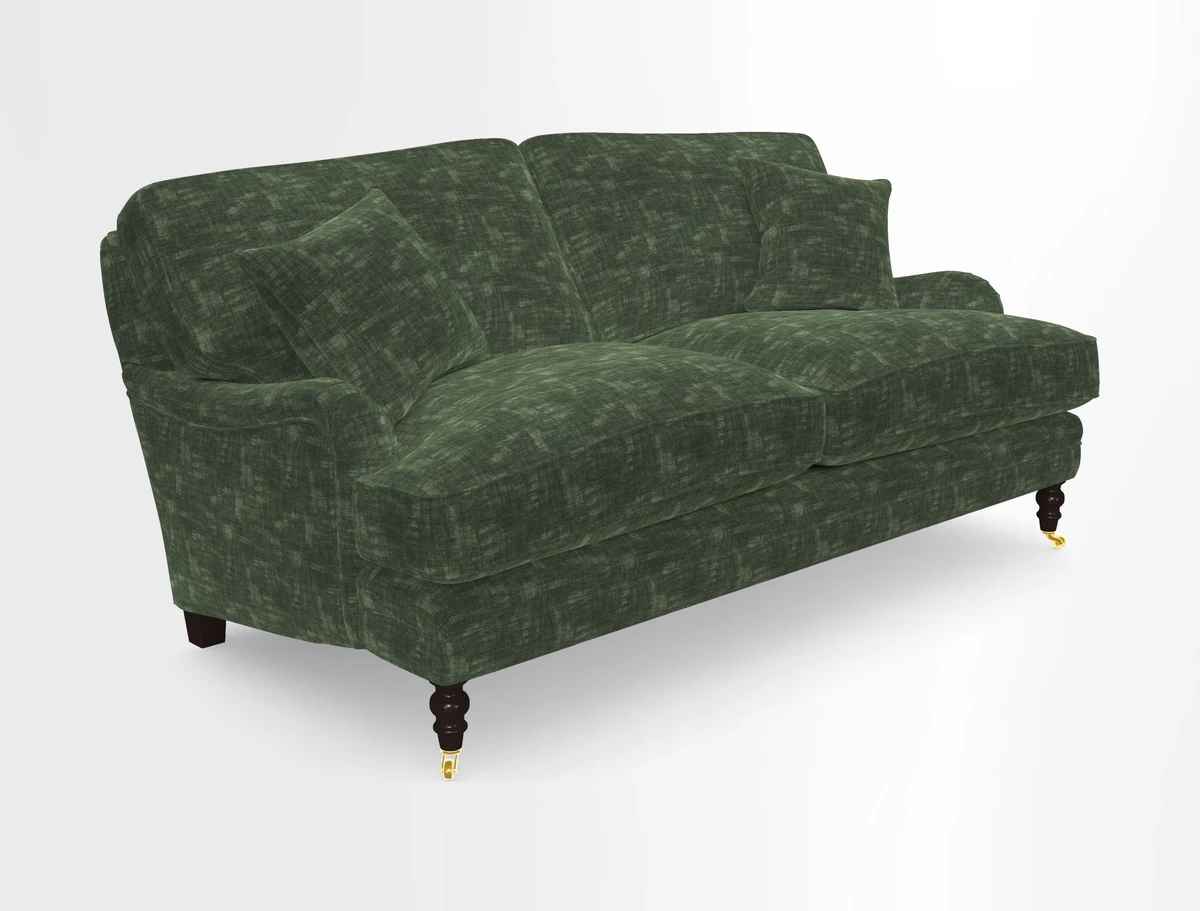 Coates 3 Seater Sofa in Mohair Velvet Indigo with Seat and Back Cushions in Gertrude Jekyll Meadow Flower Blue