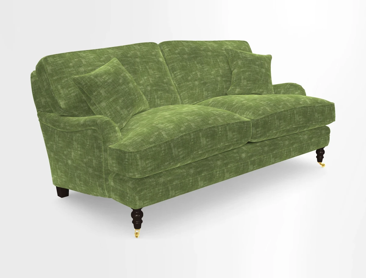 Coates 3 Seater Sofa in Mohair Velvet Indigo with Seat and Back Cushions in Gertrude Jekyll Meadow Flower Blue