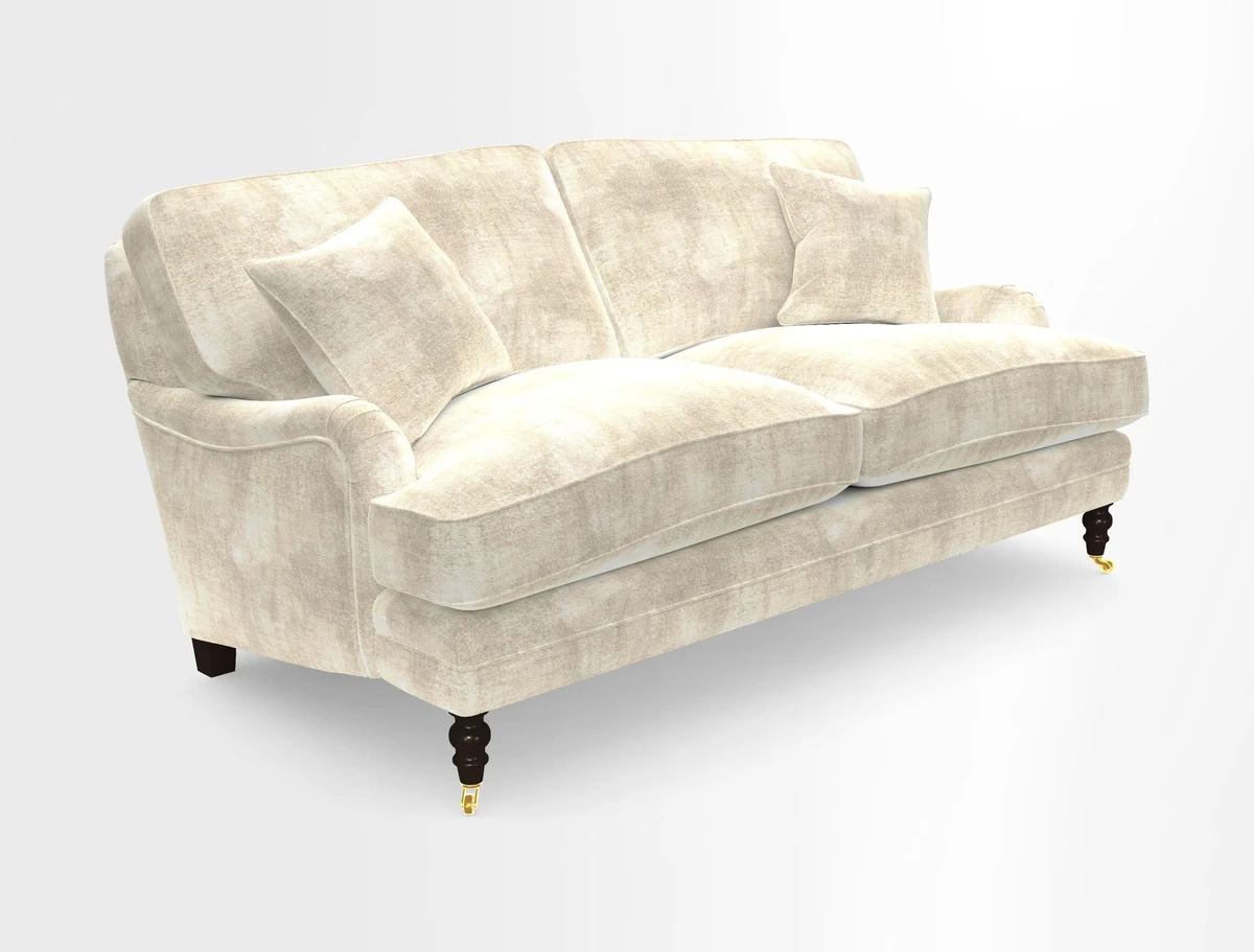 Coates 3 Seater Sofa in Mohair Velvet Indigo with Seat and Back Cushions in Gertrude Jekyll Meadow Flower Blue