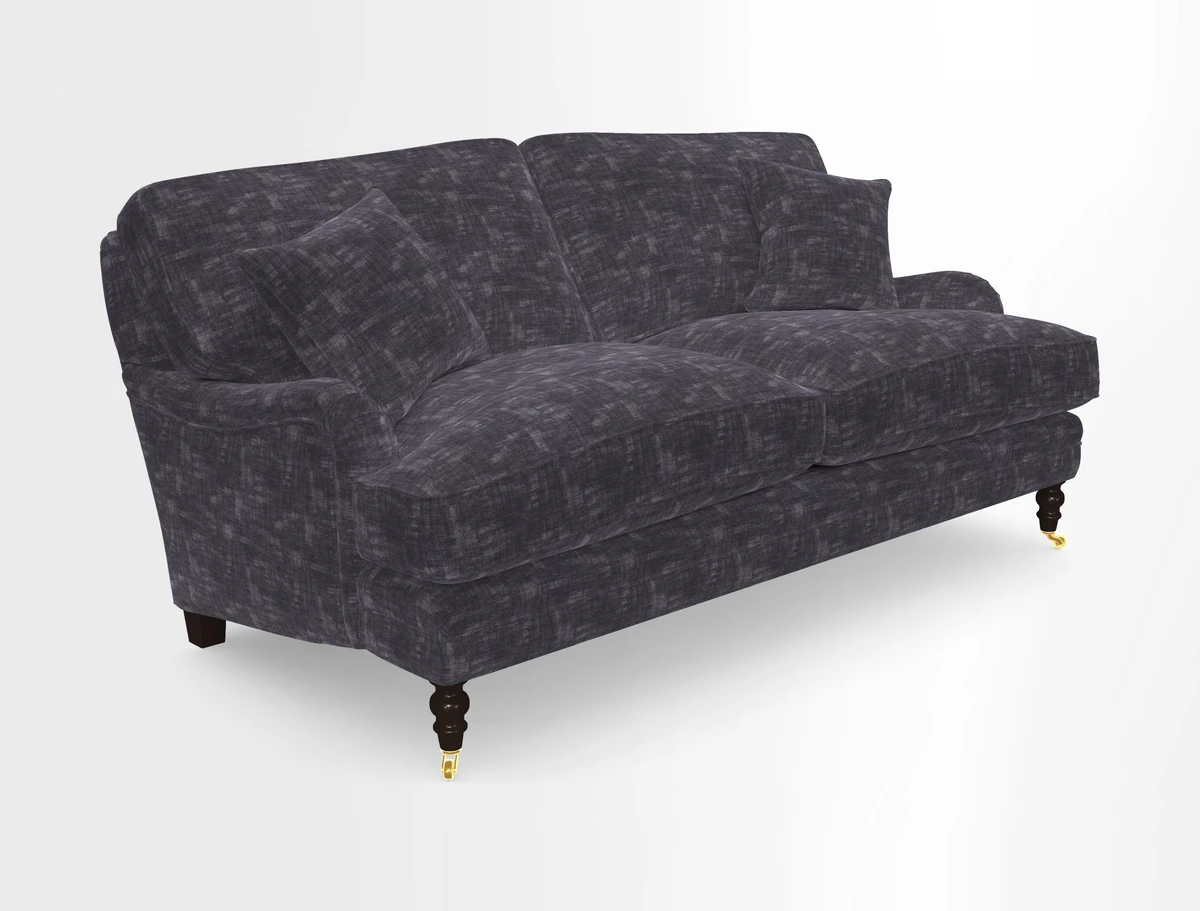 Coates 3 Seater Sofa in Mohair Velvet Indigo with Seat and Back Cushions in Gertrude Jekyll Meadow Flower Blue