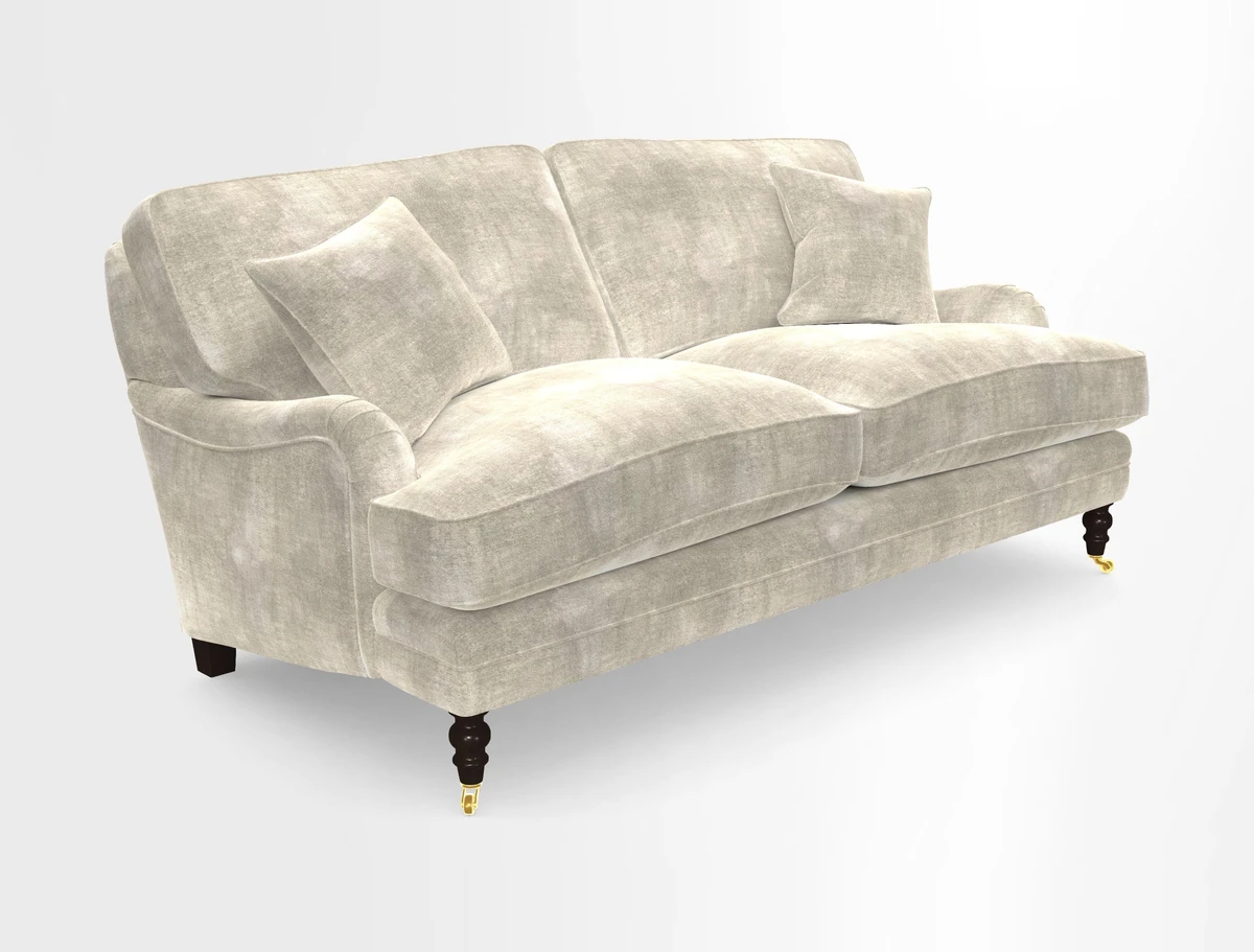 Coates 3 Seater Sofa in Mohair Velvet Indigo with Seat and Back Cushions in Gertrude Jekyll Meadow Flower Blue