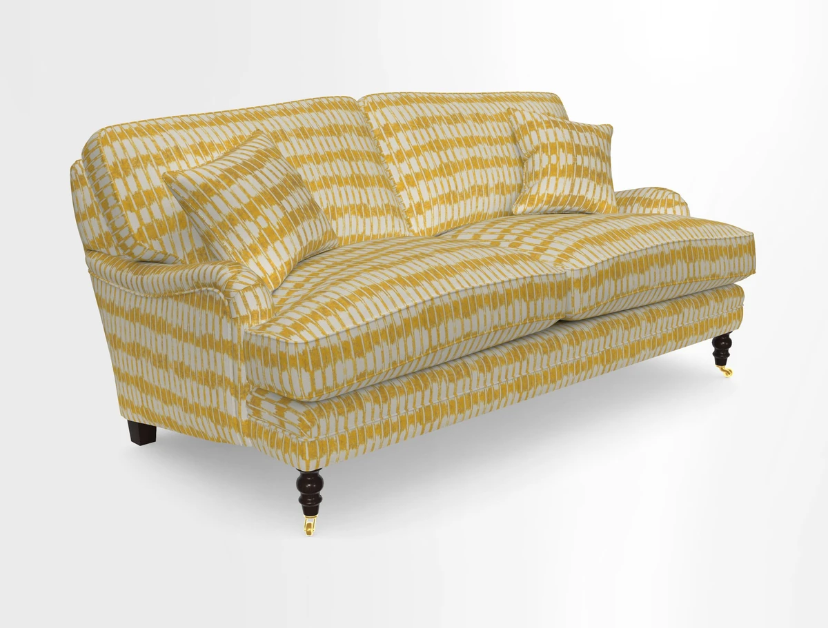 Coates 3 Seater Sofa in Mohair Velvet Indigo with Seat and Back Cushions in Gertrude Jekyll Meadow Flower Blue