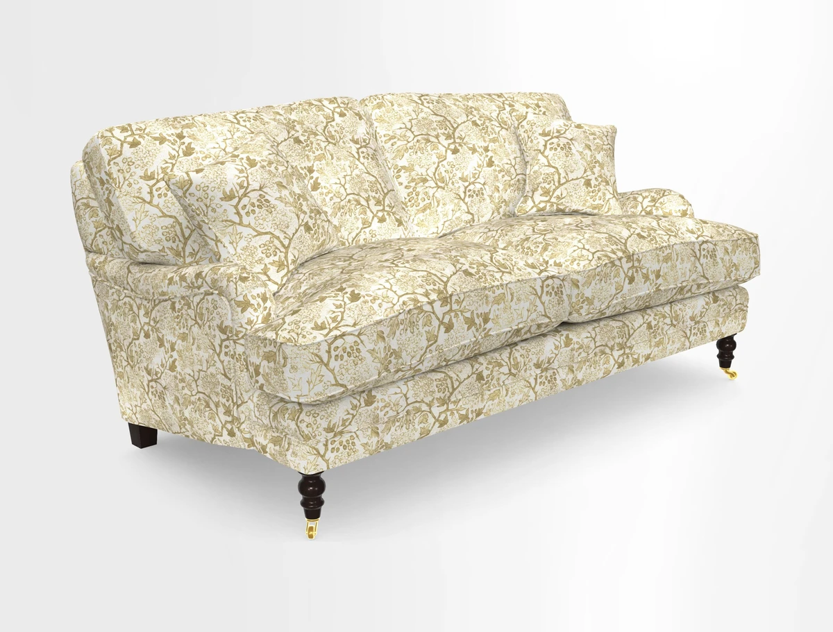 Coates 3 Seater Sofa in Mohair Velvet Indigo with Seat and Back Cushions in Gertrude Jekyll Meadow Flower Blue