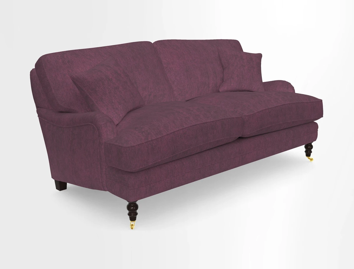 Coates 3 Seater Sofa in Mohair Velvet Indigo with Seat and Back Cushions in Gertrude Jekyll Meadow Flower Blue