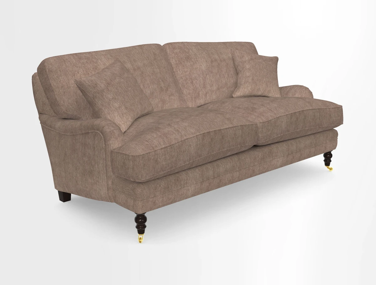 Coates 3 Seater Sofa in Mohair Velvet Indigo with Seat and Back Cushions in Gertrude Jekyll Meadow Flower Blue