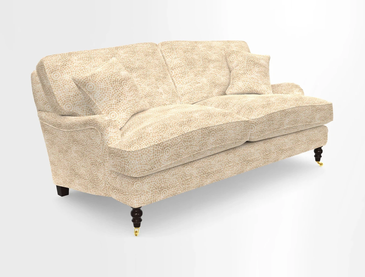 Coates 3 Seater Sofa in Mohair Velvet Indigo with Seat and Back Cushions in Gertrude Jekyll Meadow Flower Blue