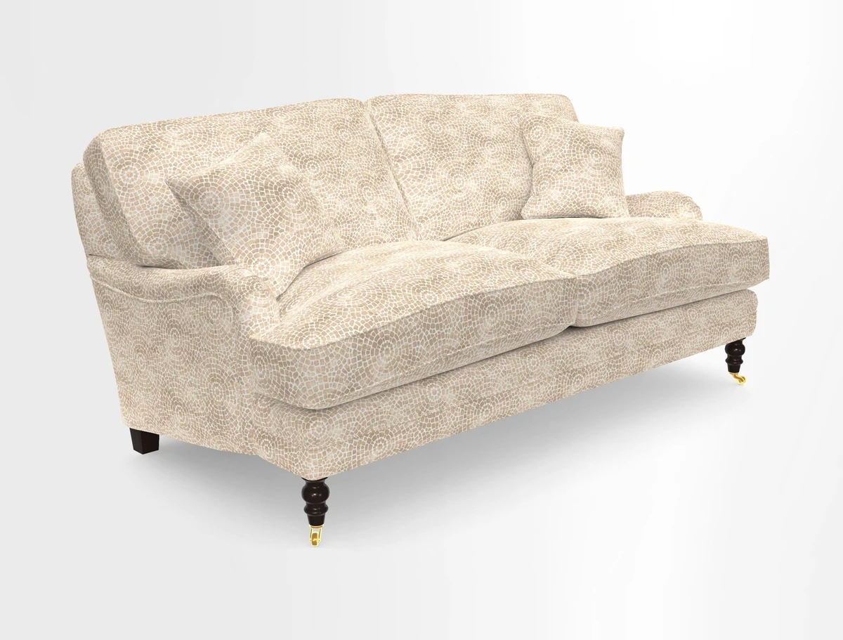 Coates 3 Seater Sofa in Mohair Velvet Indigo with Seat and Back Cushions in Gertrude Jekyll Meadow Flower Blue