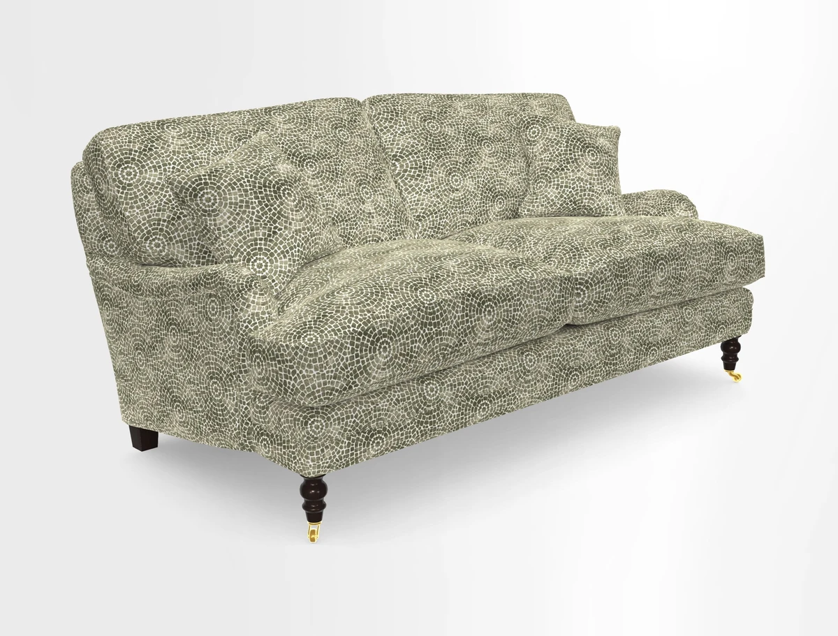 Coates 3 Seater Sofa in Mohair Velvet Indigo with Seat and Back Cushions in Gertrude Jekyll Meadow Flower Blue