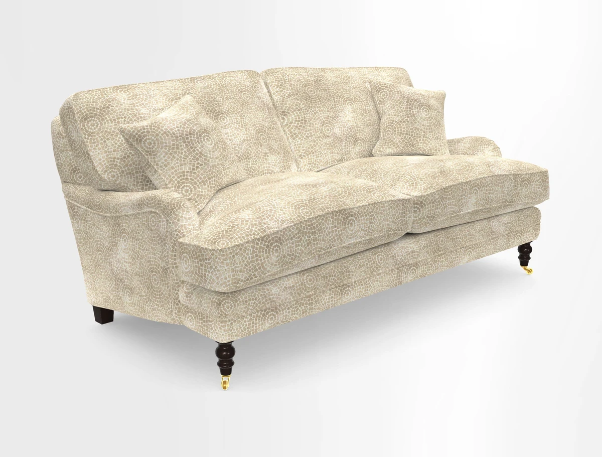 Coates 3 Seater Sofa in Mohair Velvet Indigo with Seat and Back Cushions in Gertrude Jekyll Meadow Flower Blue
