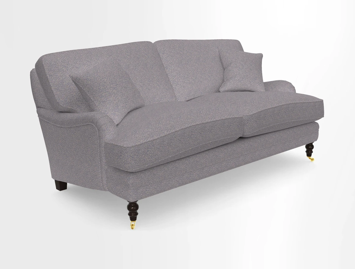 Coates 3 Seater Sofa in Mohair Velvet Indigo with Seat and Back Cushions in Gertrude Jekyll Meadow Flower Blue