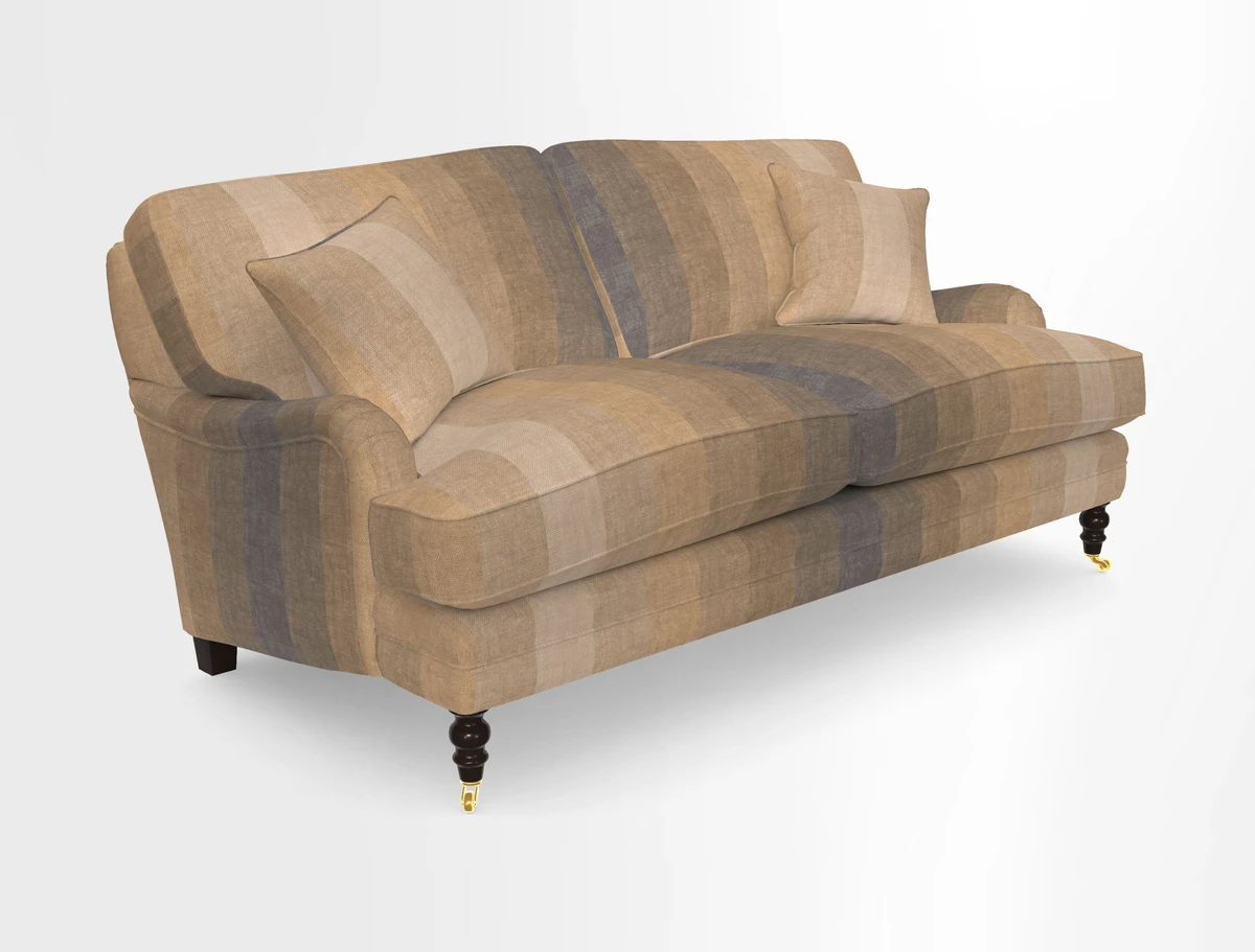 Coates 3 Seater Sofa in Mohair Velvet Indigo with Seat and Back Cushions in Gertrude Jekyll Meadow Flower Blue