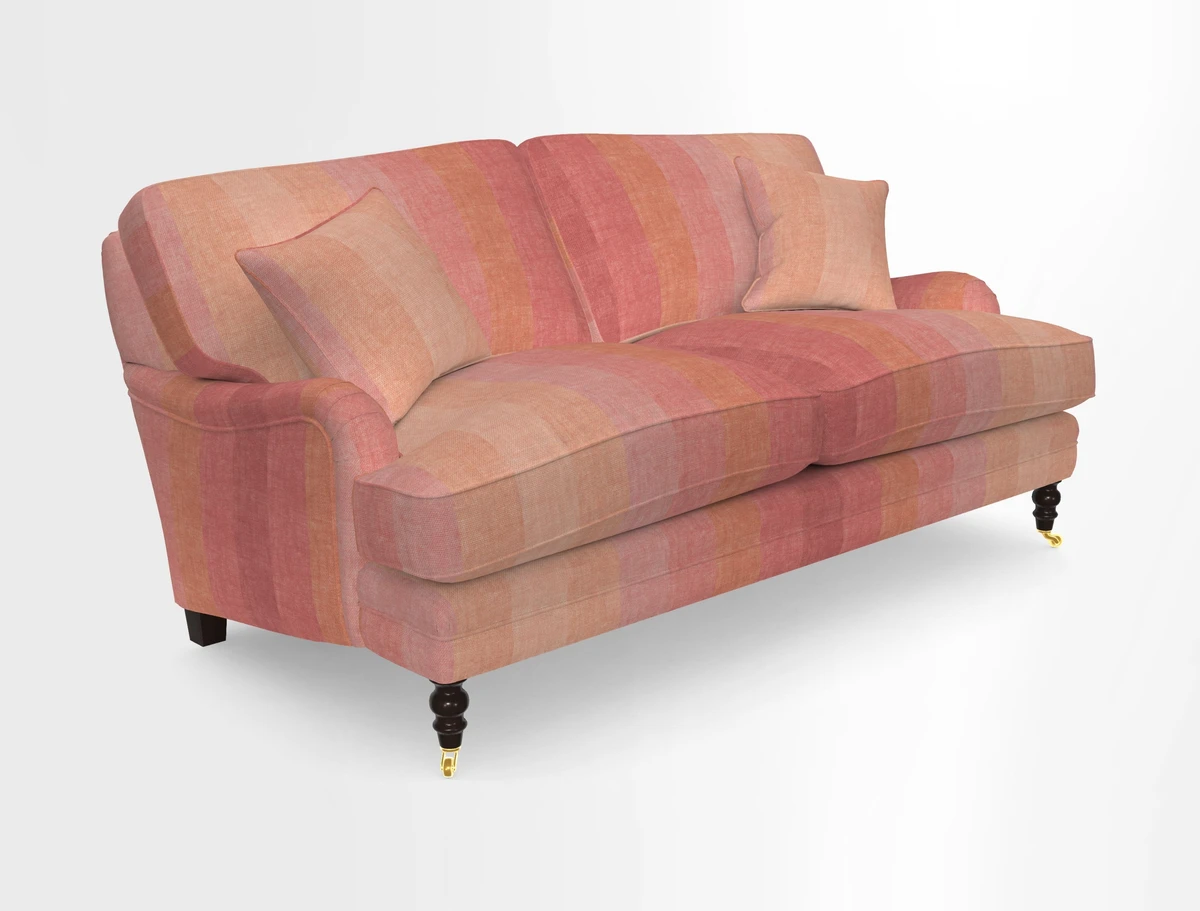 Coates 3 Seater Sofa in Mohair Velvet Indigo with Seat and Back Cushions in Gertrude Jekyll Meadow Flower Blue