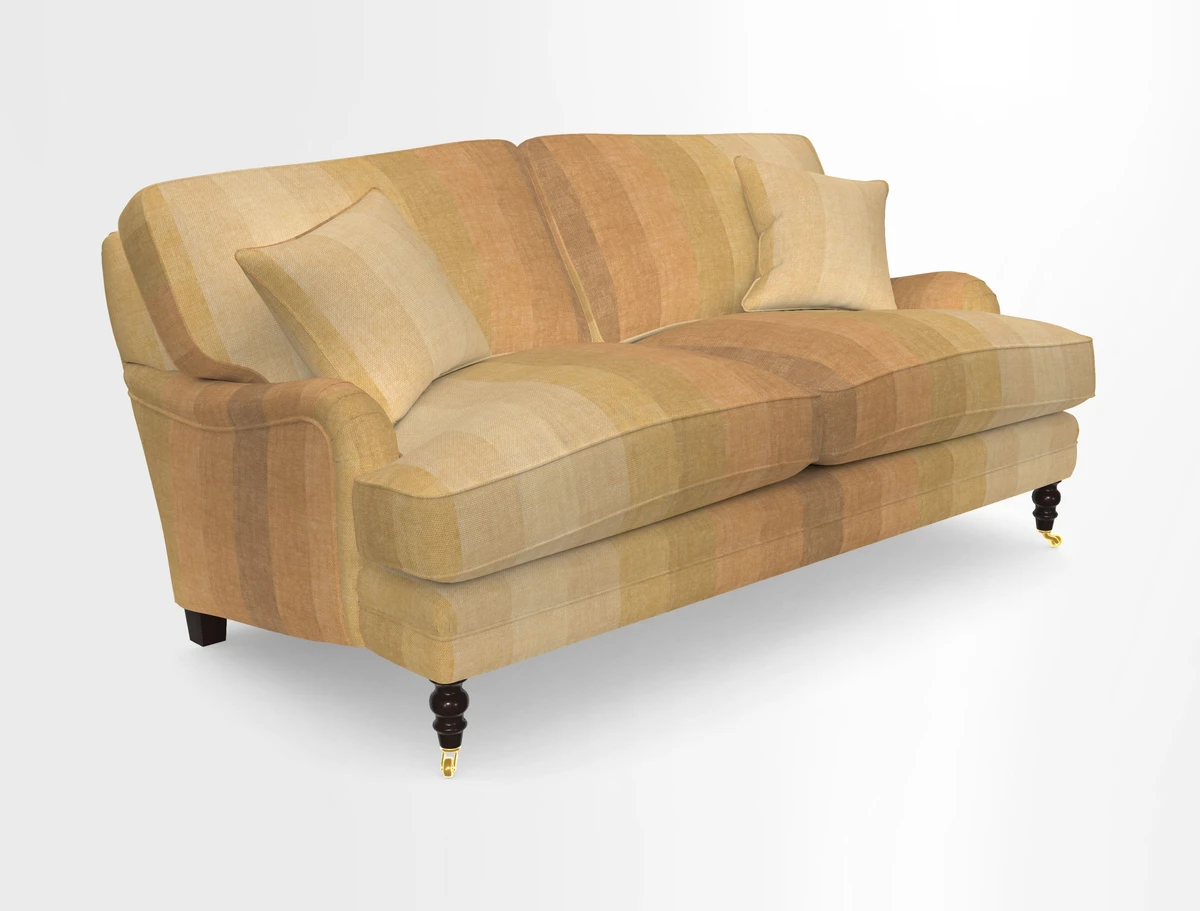 Coates 3 Seater Sofa in Mohair Velvet Indigo with Seat and Back Cushions in Gertrude Jekyll Meadow Flower Blue