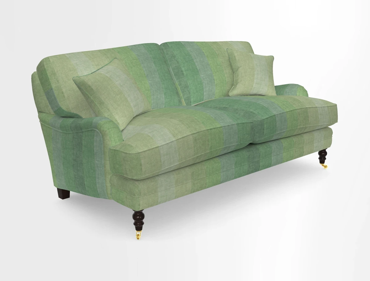 Coates 3 Seater Sofa in Mohair Velvet Indigo with Seat and Back Cushions in Gertrude Jekyll Meadow Flower Blue