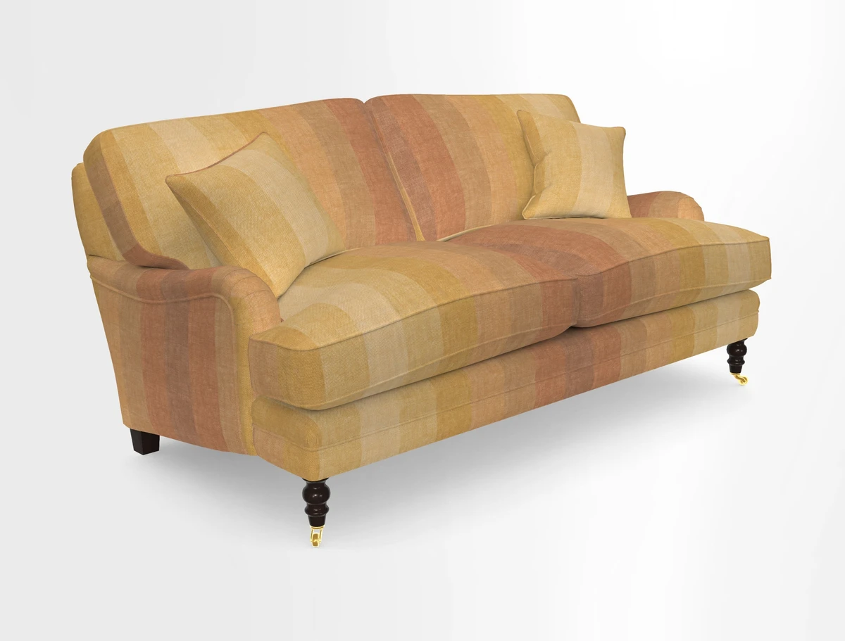 Coates 3 Seater Sofa in Mohair Velvet Indigo with Seat and Back Cushions in Gertrude Jekyll Meadow Flower Blue
