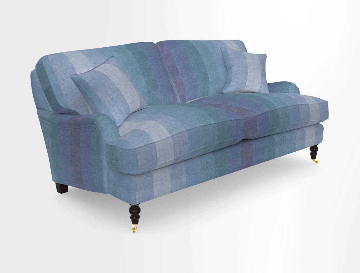 Coates 3 Seater Sofa in Mohair Velvet Indigo with Seat and Back Cushions in Gertrude Jekyll Meadow Flower Blue