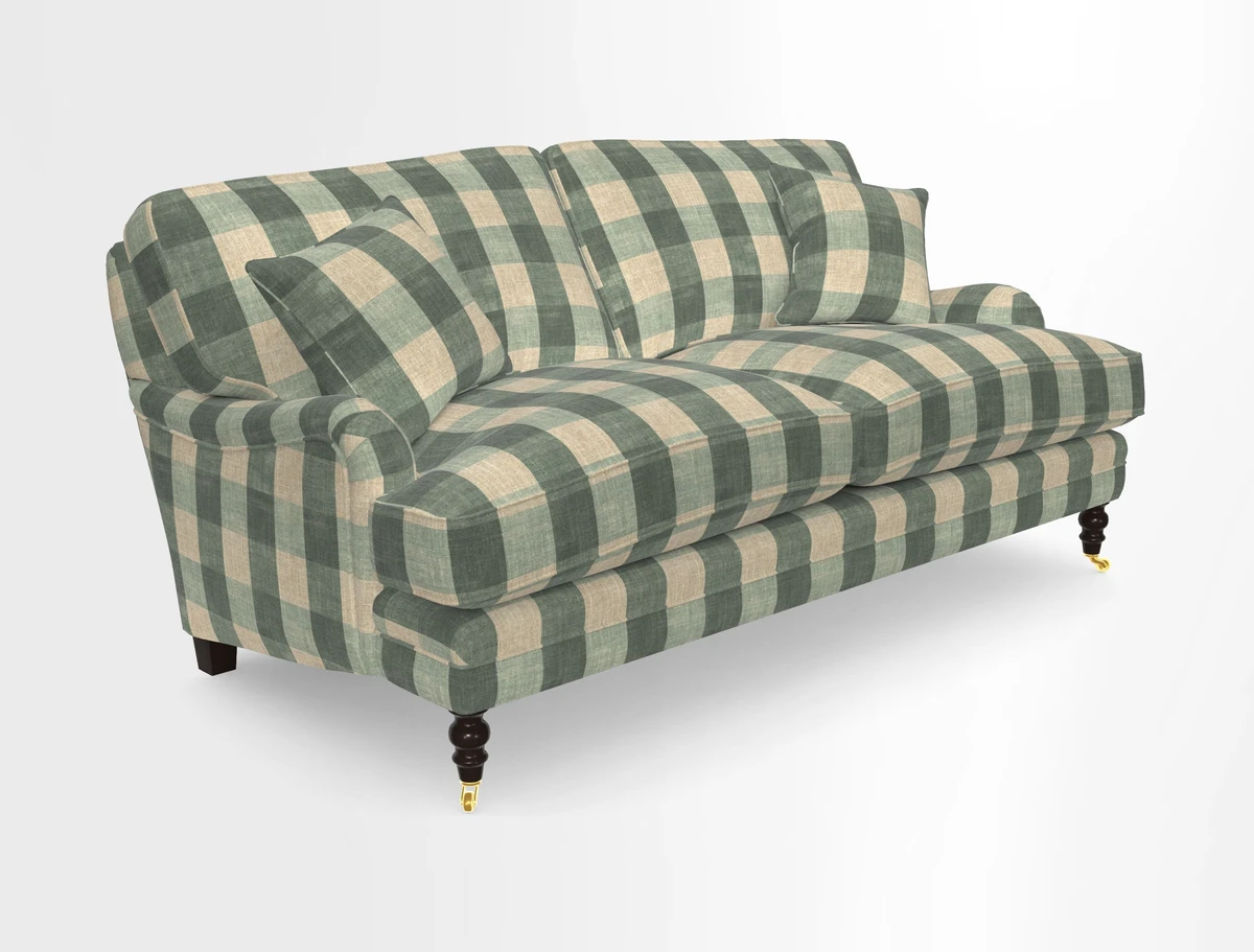 Coates 3 Seater Sofa in Mohair Velvet Indigo with Seat and Back Cushions in Gertrude Jekyll Meadow Flower Blue