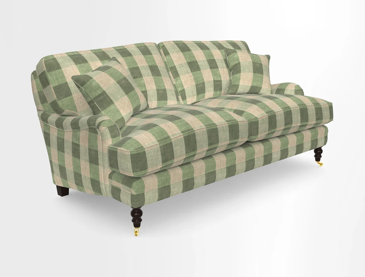 Coates 3 Seater Sofa in Mohair Velvet Indigo with Seat and Back Cushions in Gertrude Jekyll Meadow Flower Blue