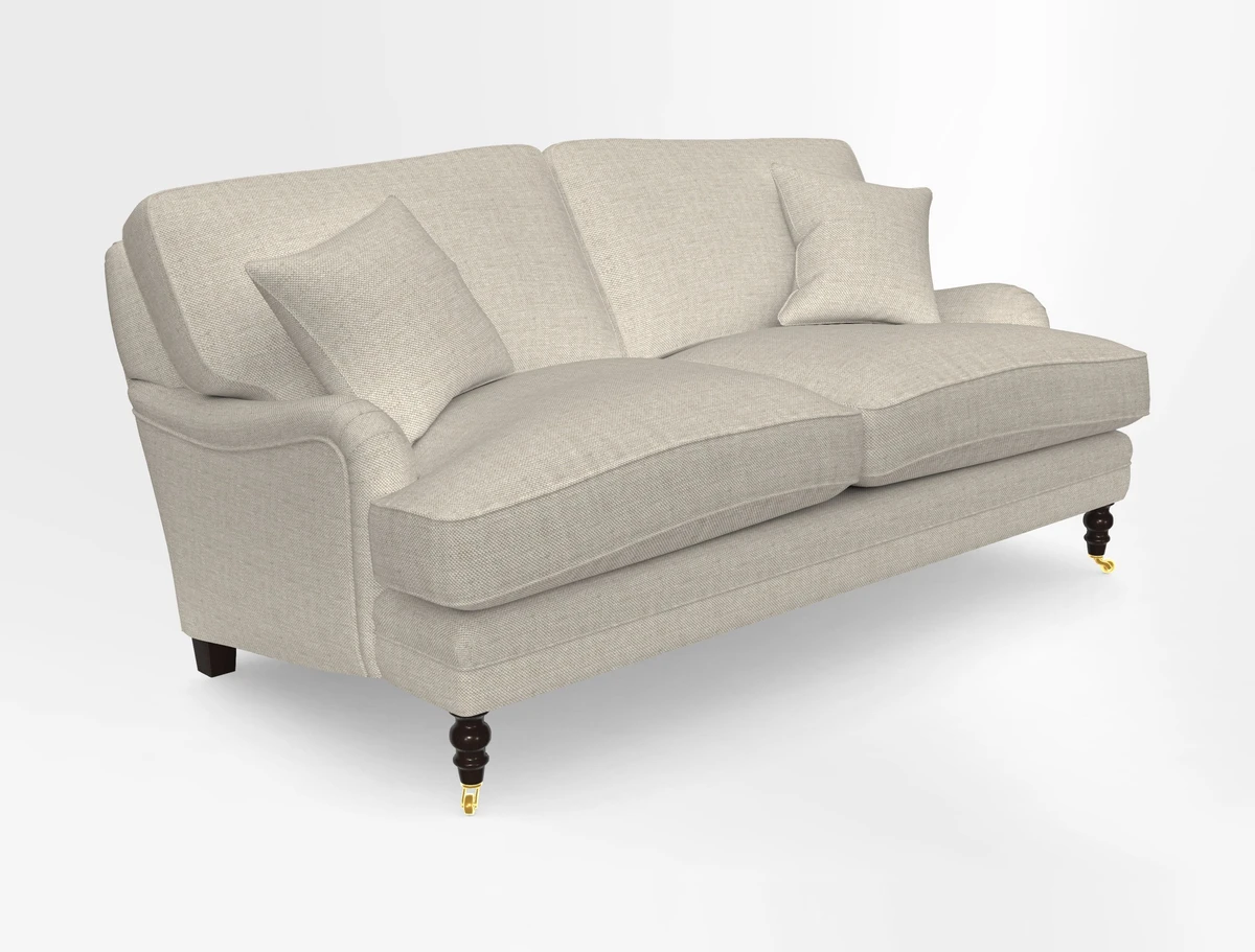 Coates 3 Seater Sofa in Mohair Velvet Indigo with Seat and Back Cushions in Gertrude Jekyll Meadow Flower Blue