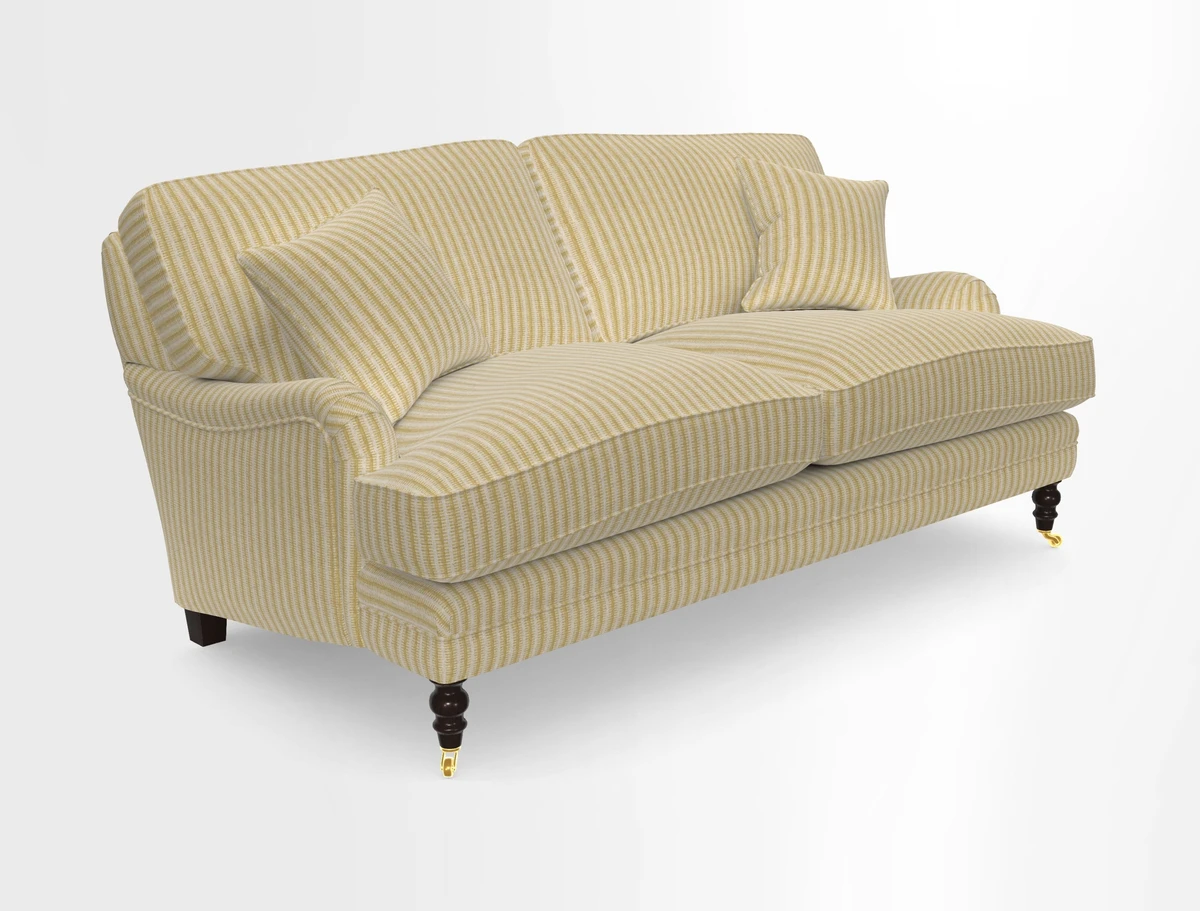 Coates 3 Seater Sofa in Mohair Velvet Indigo with Seat and Back Cushions in Gertrude Jekyll Meadow Flower Blue