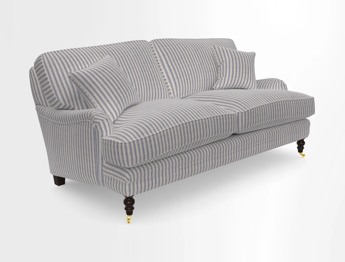 Coates 3 Seater Sofa in Mohair Velvet Indigo with Seat and Back Cushions in Gertrude Jekyll Meadow Flower Blue