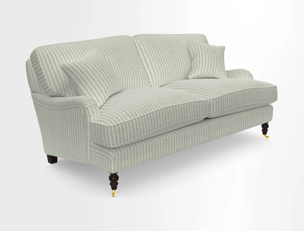 Coates 3 Seater Sofa in Mohair Velvet Indigo with Seat and Back Cushions in Gertrude Jekyll Meadow Flower Blue