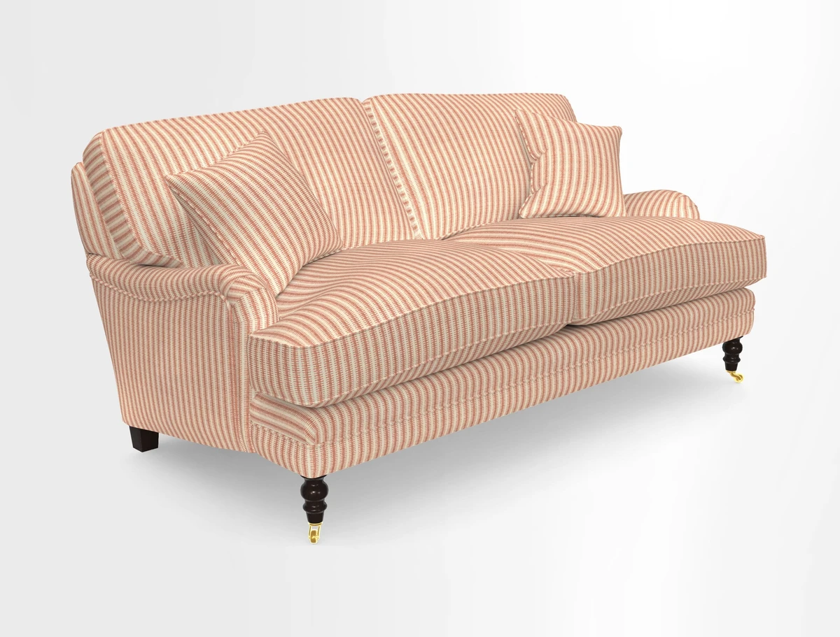 Coates 3 Seater Sofa in Mohair Velvet Indigo with Seat and Back Cushions in Gertrude Jekyll Meadow Flower Blue