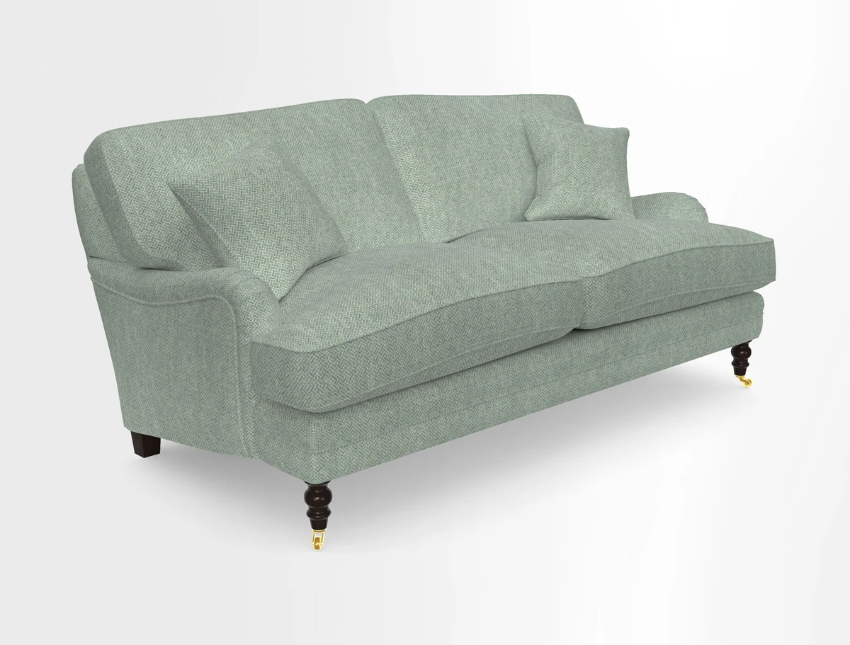 Coates 3 Seater Sofa in Mohair Velvet Indigo with Seat and Back Cushions in Gertrude Jekyll Meadow Flower Blue