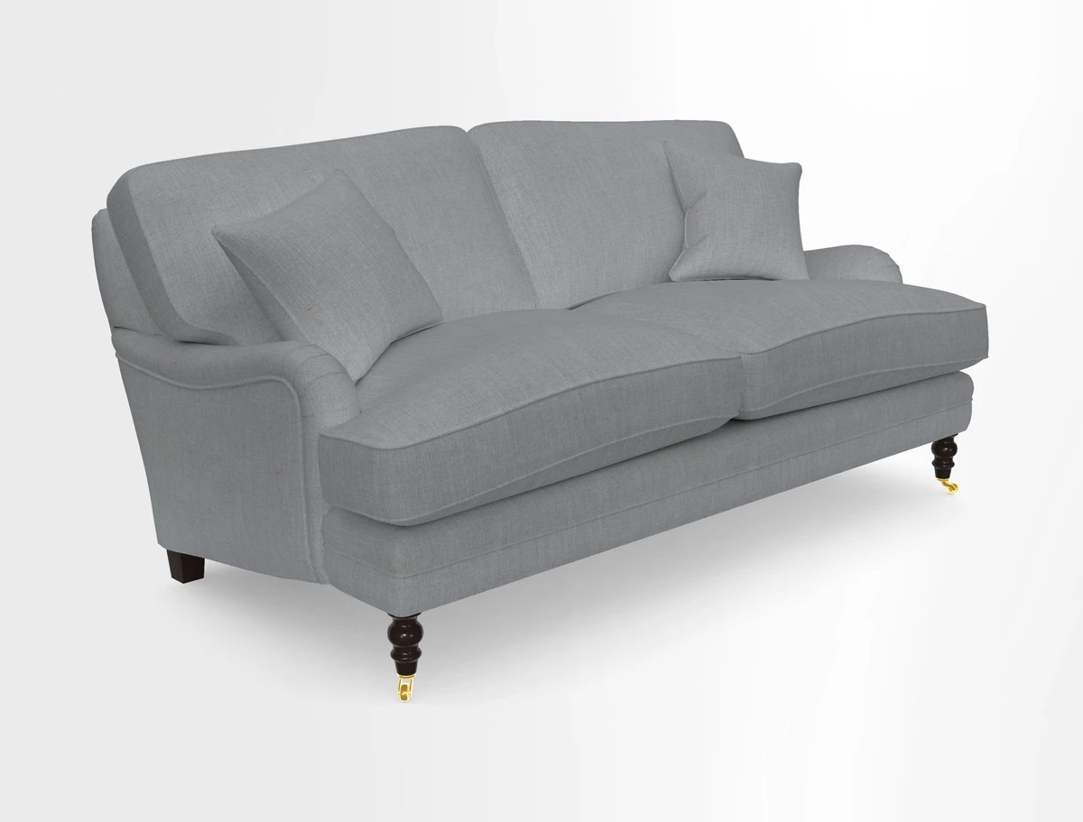 Coates 3 Seater Sofa in Mohair Velvet Indigo with Seat and Back Cushions in Gertrude Jekyll Meadow Flower Blue