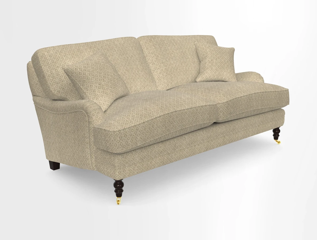 Coates 3 Seater Sofa in Mohair Velvet Indigo with Seat and Back Cushions in Gertrude Jekyll Meadow Flower Blue