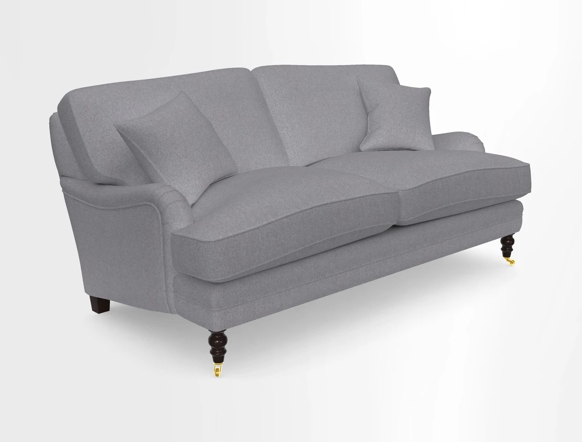 Coates 3 Seater Sofa in Mohair Velvet Indigo with Seat and Back Cushions in Gertrude Jekyll Meadow Flower Blue