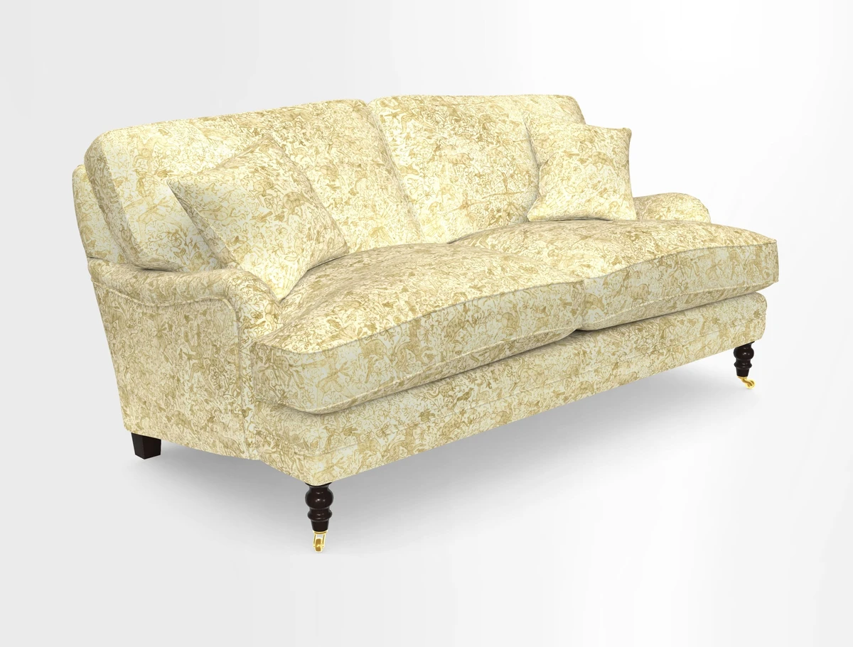 Coates 3 Seater Sofa in Mohair Velvet Indigo with Seat and Back Cushions in Gertrude Jekyll Meadow Flower Blue